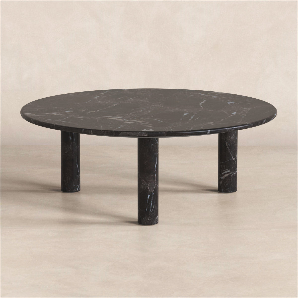 Round Black Marble Coffee Table in Emperador Stone