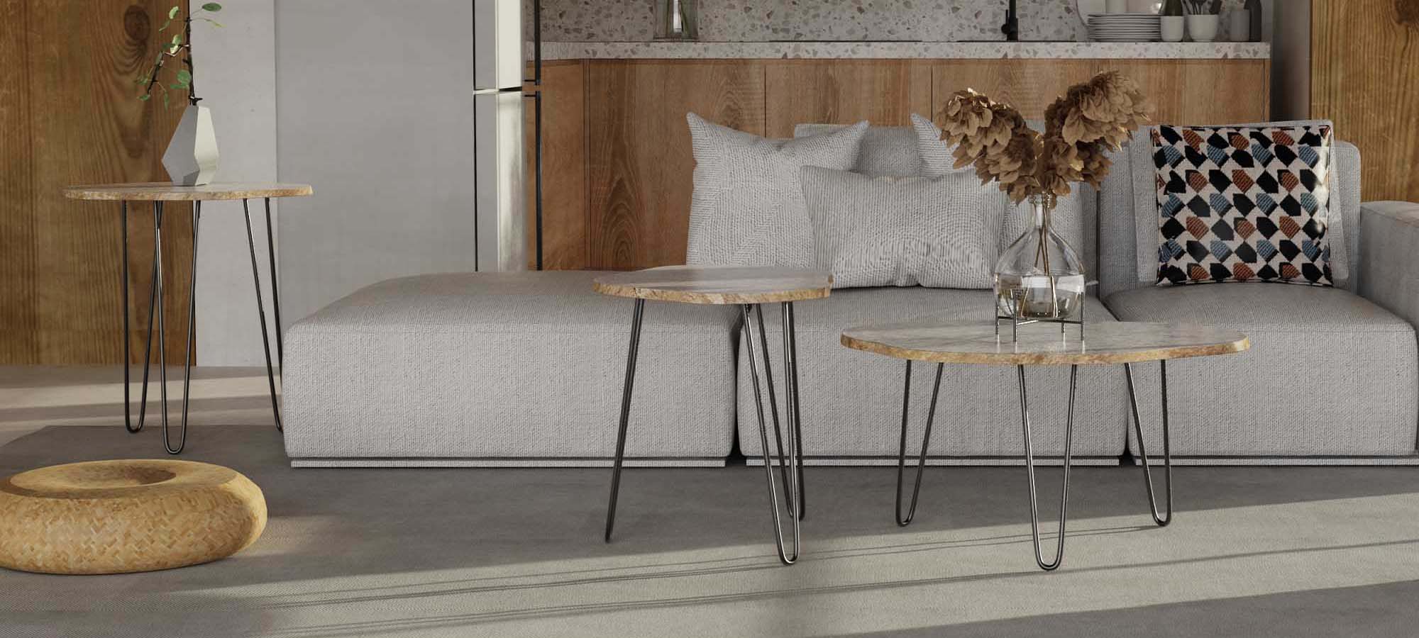 OIXDESIGN, RiverStone Collection, River Stone Coffee and Side Table Sets, Front View