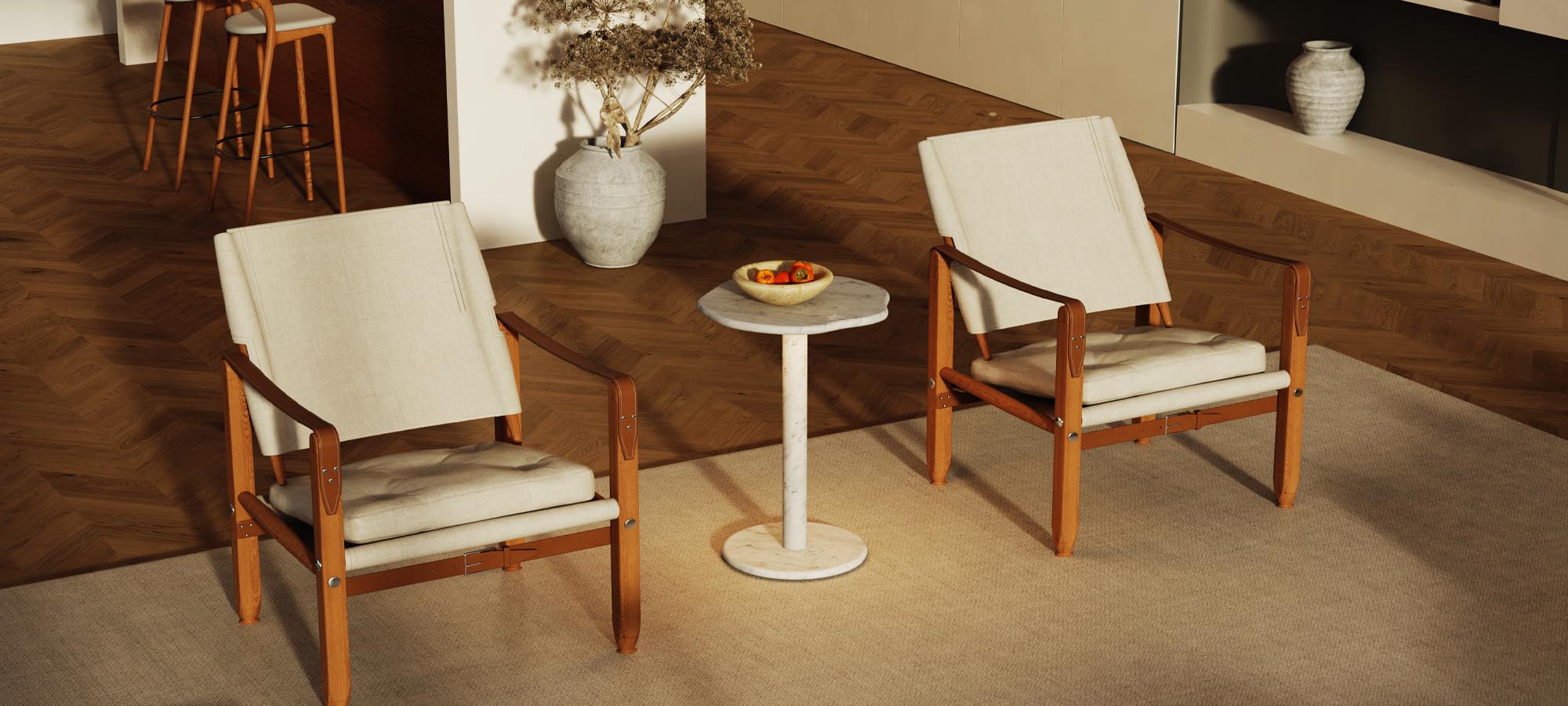 OIXDESIGN PeaPod Coffee Table Set, Italian Carrara Marble, Side View