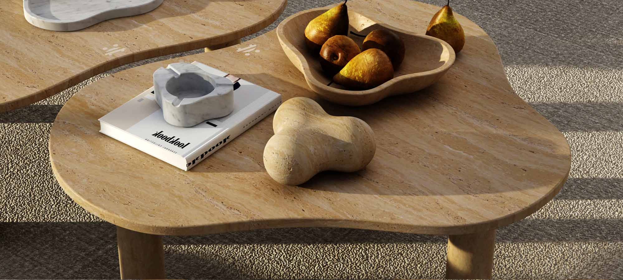 Marble and natural stone table decor styled on a refined coffee table