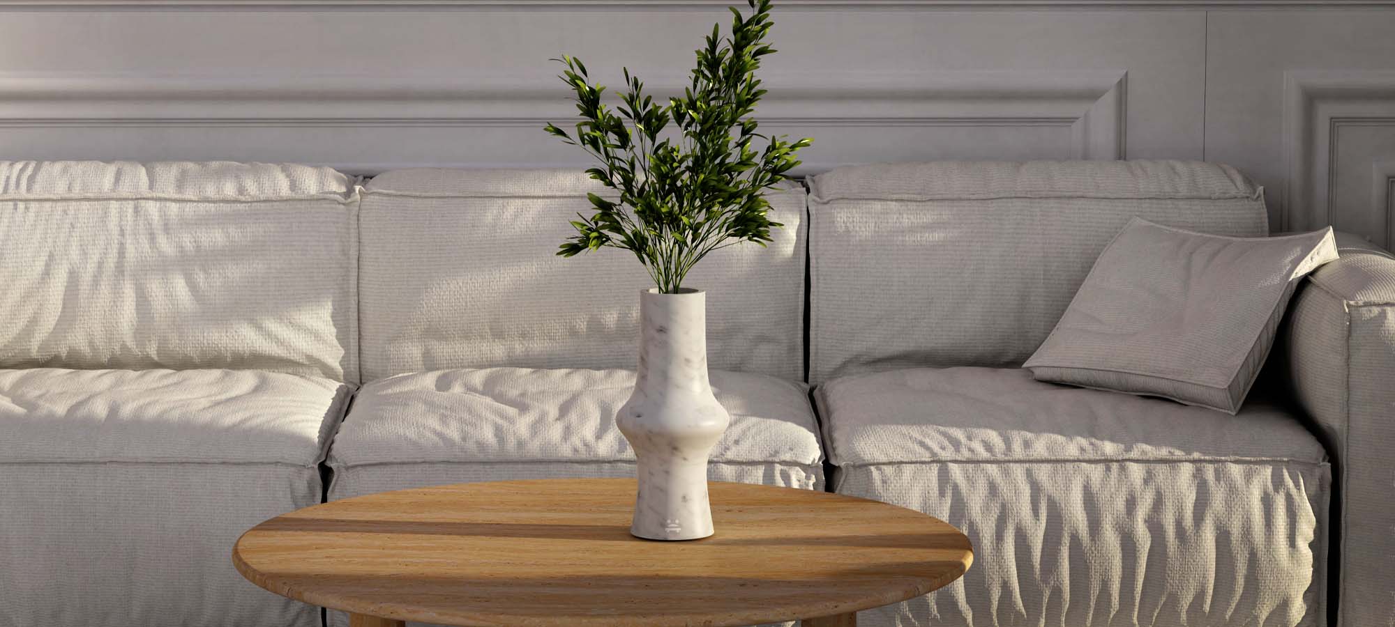 Marble and natural stone vase styled on a refined modern table