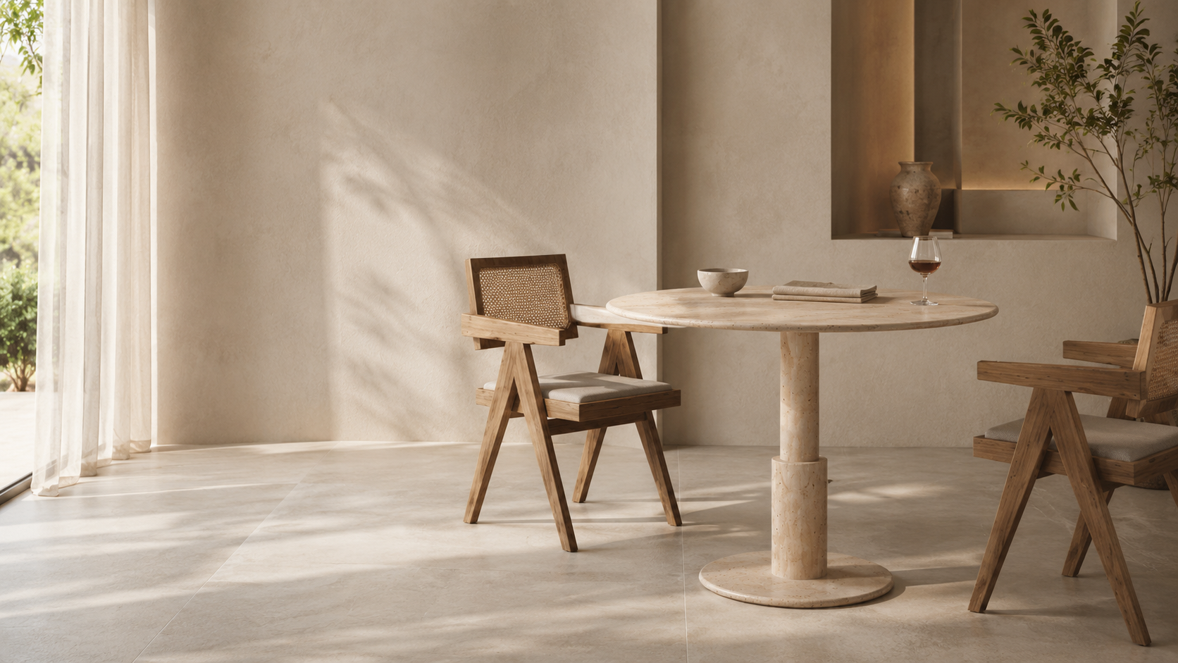OIXDESIGN travertine and marble dining tables collection banner for modern dining rooms