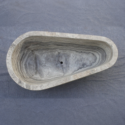 Rovena BT-118A Roman Silver Travertine bathtub — top interior detail, square presentation.