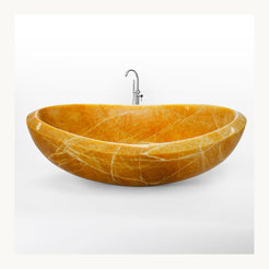 Yuna Honey Onyx freestanding soaking bathtub, polished side studio visualization