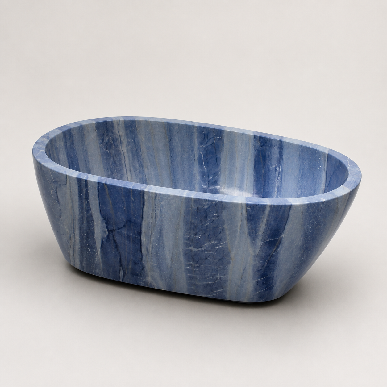 Azura Blue Quartzite freestanding bathtub, elevated studio visualization