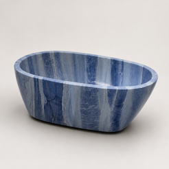 Azura Blue Quartzite freestanding bathtub, elevated studio visualization