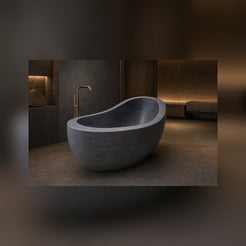 Selene Blue-Gray Granite soaking bathtub in a luxury hospitality spa, styled visualization