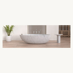 Yaris Carrara White Marble bathtub, centered front view