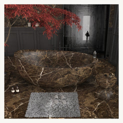 Yuka freestanding Dark Emperador Marble soaking bathtub, front bathroom view