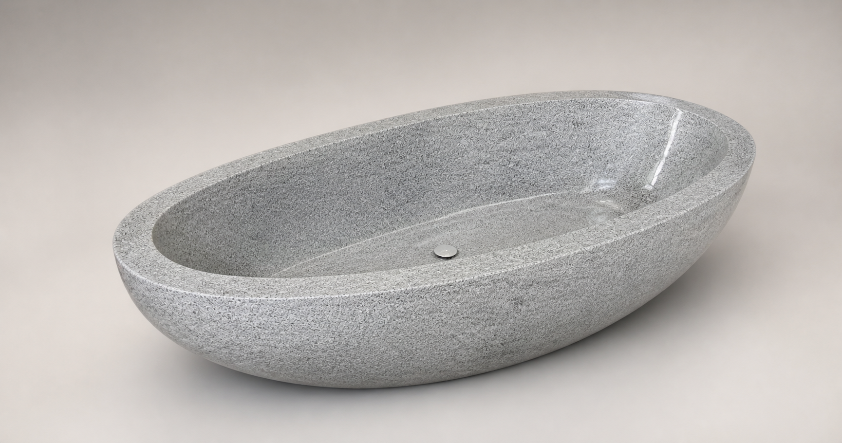 Alura low oval Alpine Silver Granite bathtub, premium studio visualization