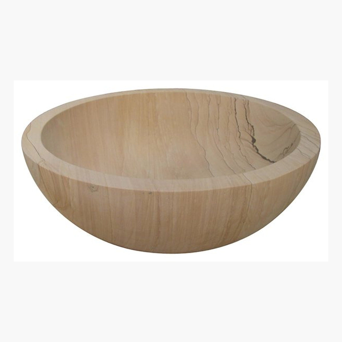 Aureva Natural Sandstone round bathtub, studio three-quarter visualization