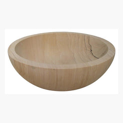 Aureva Natural Sandstone round bathtub, studio three-quarter visualization