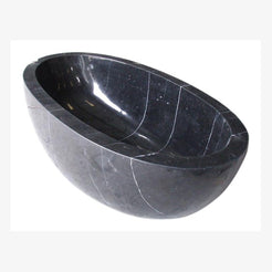 Aveline Portoro Black Marble freestanding soaking bathtub, full-frame studio three-quarter view