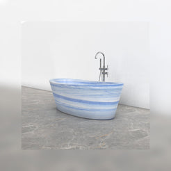 Calia Azura Blue Quartzite soaking bathtub, studio three-quarter visualization