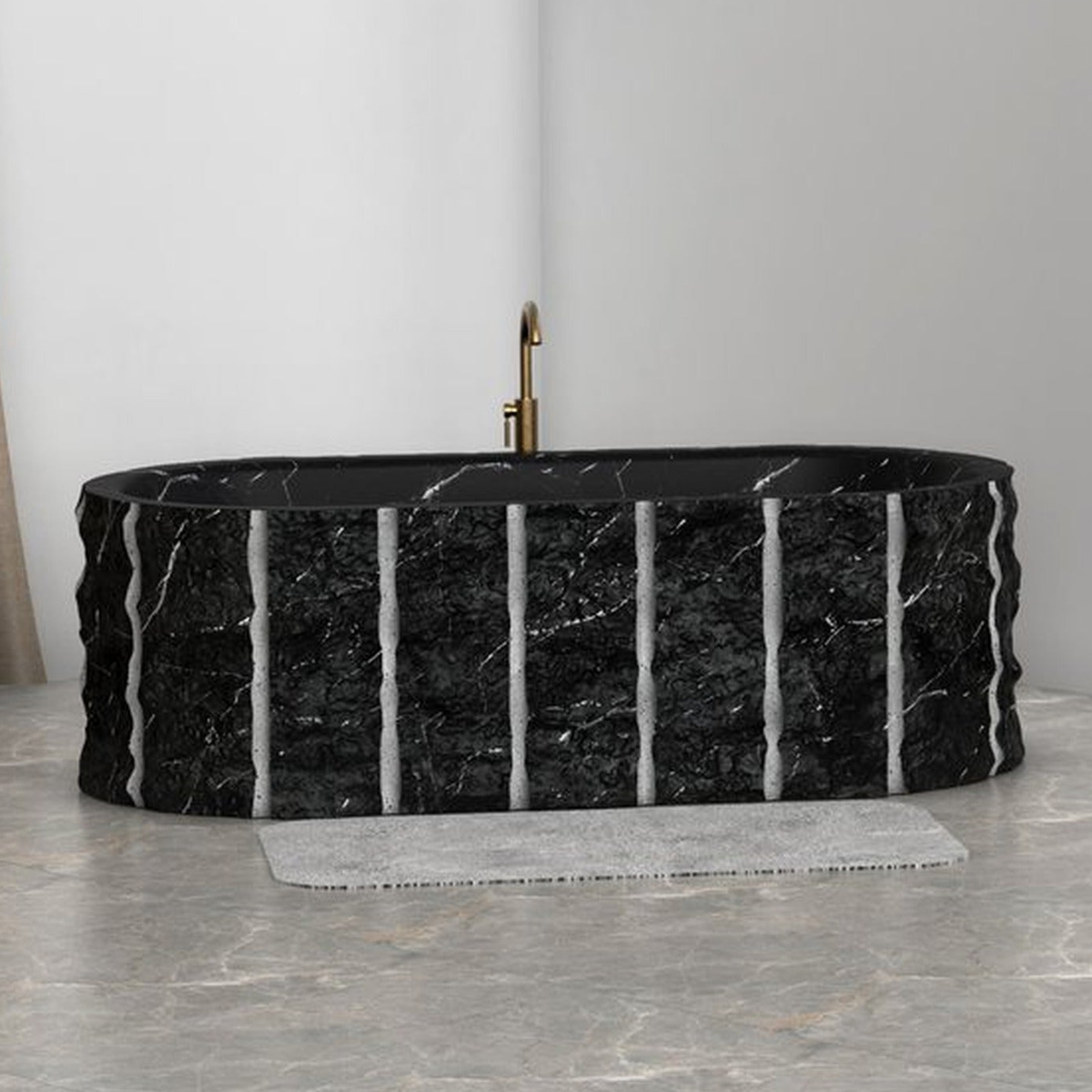 Cavelle BT-128A Portoro Black Marble freestanding bathtub design rendering, front view