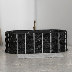 Cavelle BT-128A Portoro Black Marble freestanding bathtub design rendering, front view
