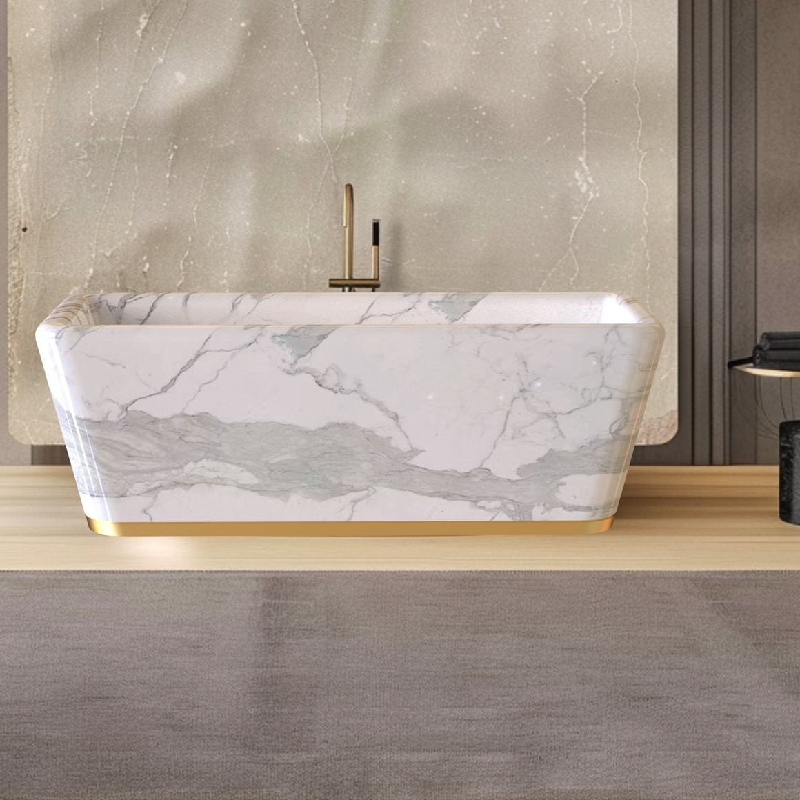 Fiorenne BT-132A Italian Firenze Marble freestanding soaking bathtub, design rendering
