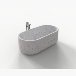 Lysenne BT-130A Carrara White Marble freestanding bathtub design rendering, three-quarter view