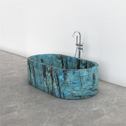 Mavelle Danube Blue Quartzite rounded-rectangle bathtub, studio three-quarter visualization