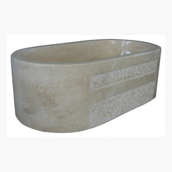 Mavelle Galala Marble rounded-rectangle bathtub, studio three-quarter visualization