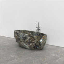 Navira Celestia Blue Quartzite bathtub, studio three-quarter visualization