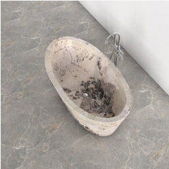 Navira Pandora Blanc Quartzite bathtub, studio three-quarter visualization