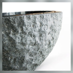 Noctelle BT-167A Absolute Black Granite bush-hammer freestanding soaking bathtub, full-frame three-quarter view