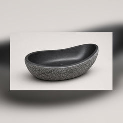 Noira Natural Black Granite freestanding bathtub, three-quarter studio visualization
