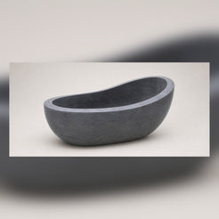 Selene Blue-Gray Granite freestanding bathtub, three-quarter studio visualization