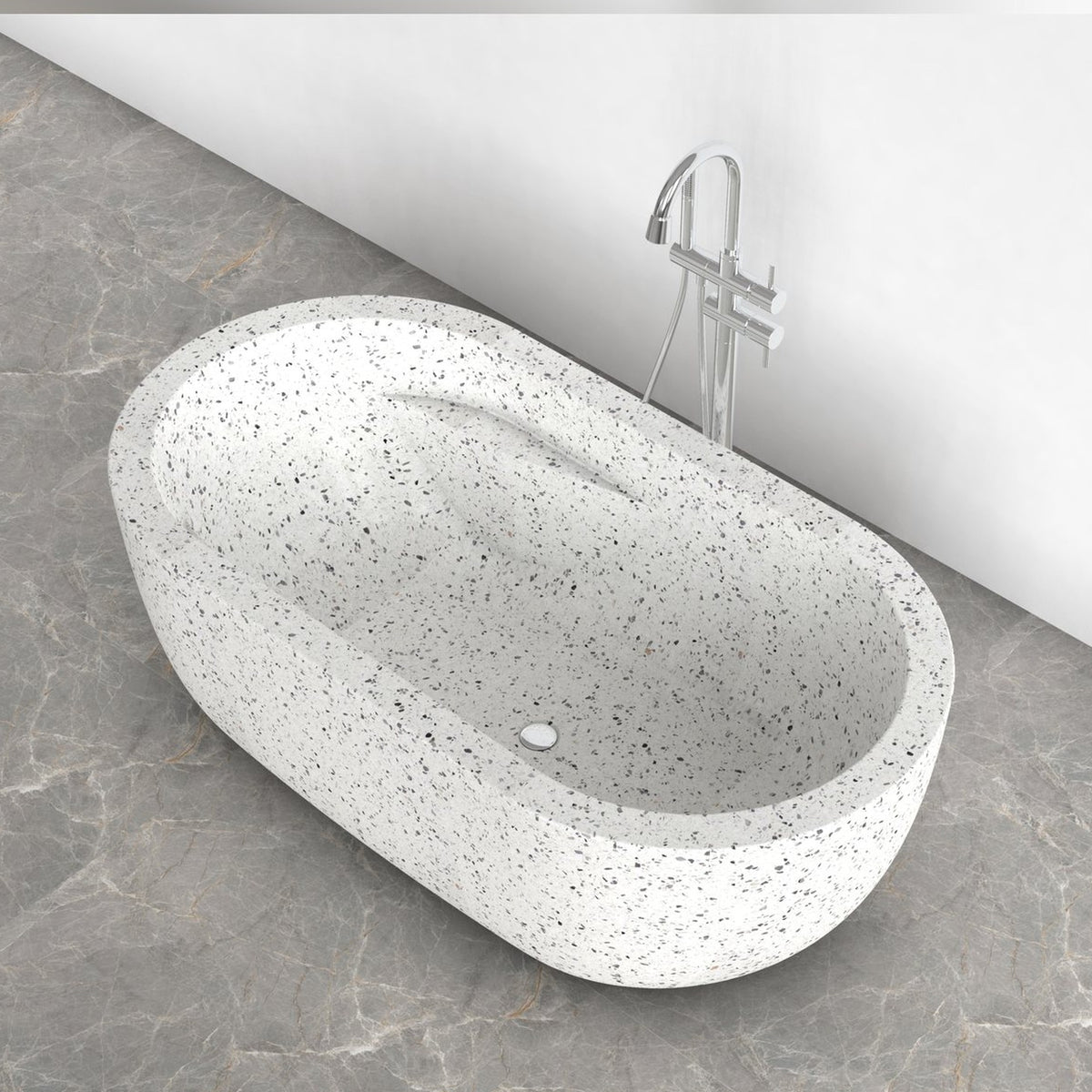 Serelle Alba White Terrazzo bathtub, studio three-quarter visualization