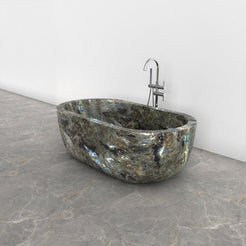 Serelle Celestia Blue Quartzite bathtub, studio three-quarter visualization