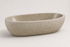 Solea warm beige-gold G682 Rust Granite bathtub, premium studio visualization