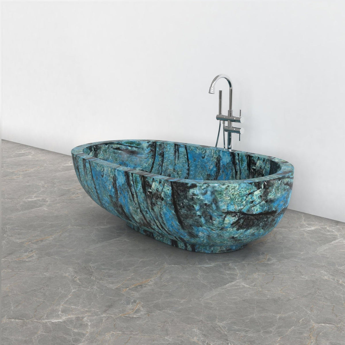 Soreia Danube Blue Quartzite bathtub, studio three-quarter visualization