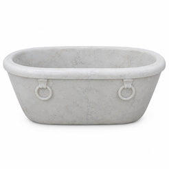 Valenne Italian Carrara White Marble rolled-rim bathtub, studio three-quarter visualization
