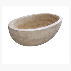 Verelle Beige Marble sculptural oval bathtub, studio three-quarter visualization
