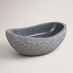 Veyra G654 Gray Granite bathtub with raised rim and textured exterior, premium studio visualization