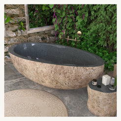 Yitta Filetto Cobble Stone Granite freestanding natural stone soaking bathtub