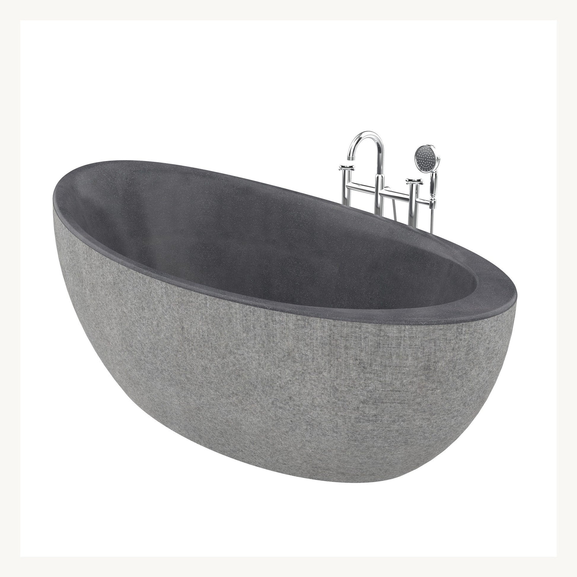 Yuka Absolute Black Granite freestanding bathtub, three-quarter studio visualization