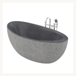 Yuka Absolute Black Granite freestanding bathtub, three-quarter studio visualization