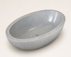 Alura Alpine Silver Granite bathtub, elevated interior and center drain studio view