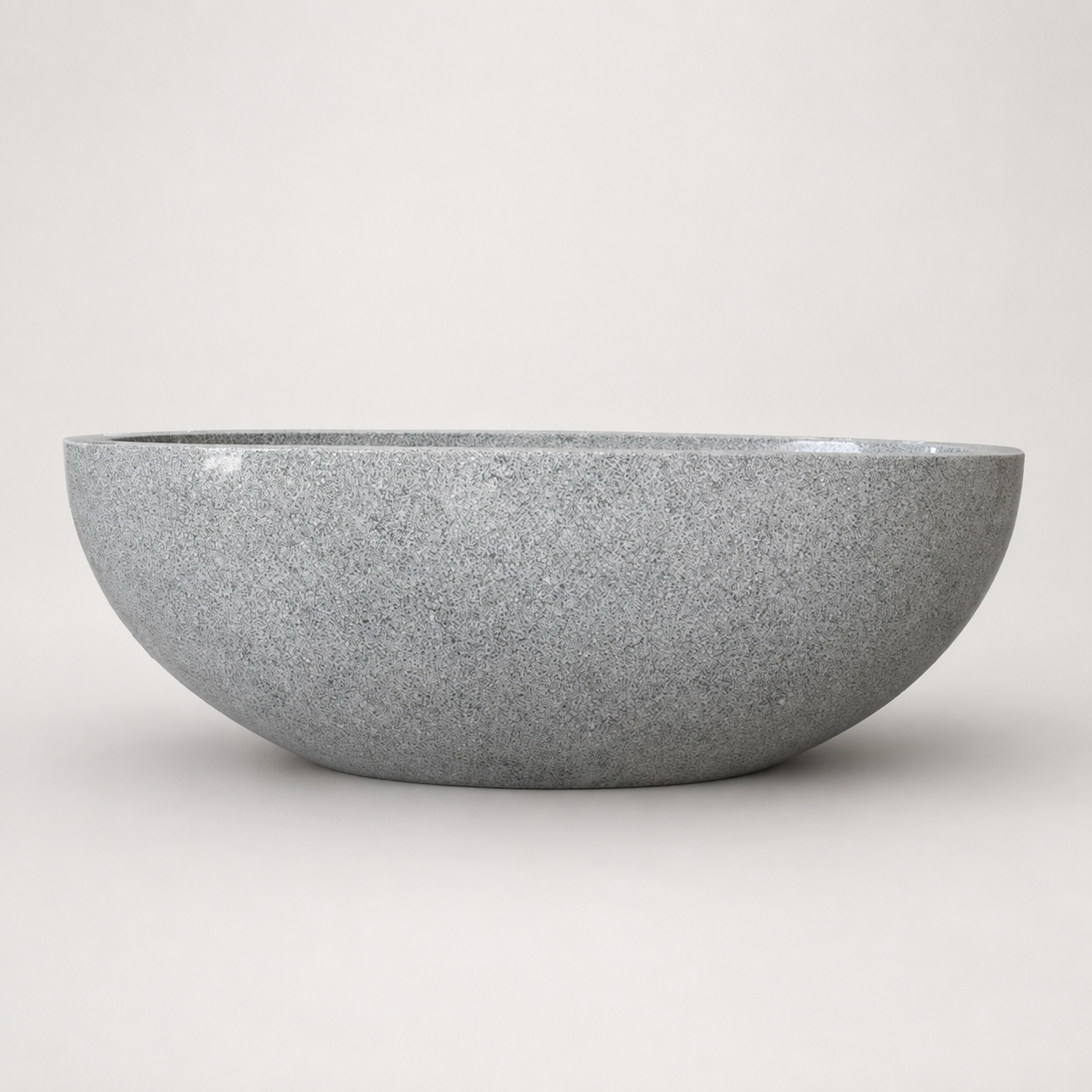 Alura BT-065A Alpine Silver Granite freestanding soaking bathtub enlarged side profile product view