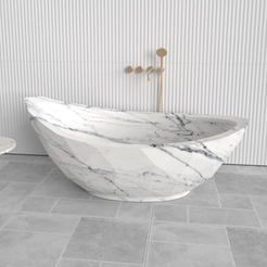 Arcelia BT-136A Carrara White Marble sculptural double-ended freestanding bathtub design rendering, front view