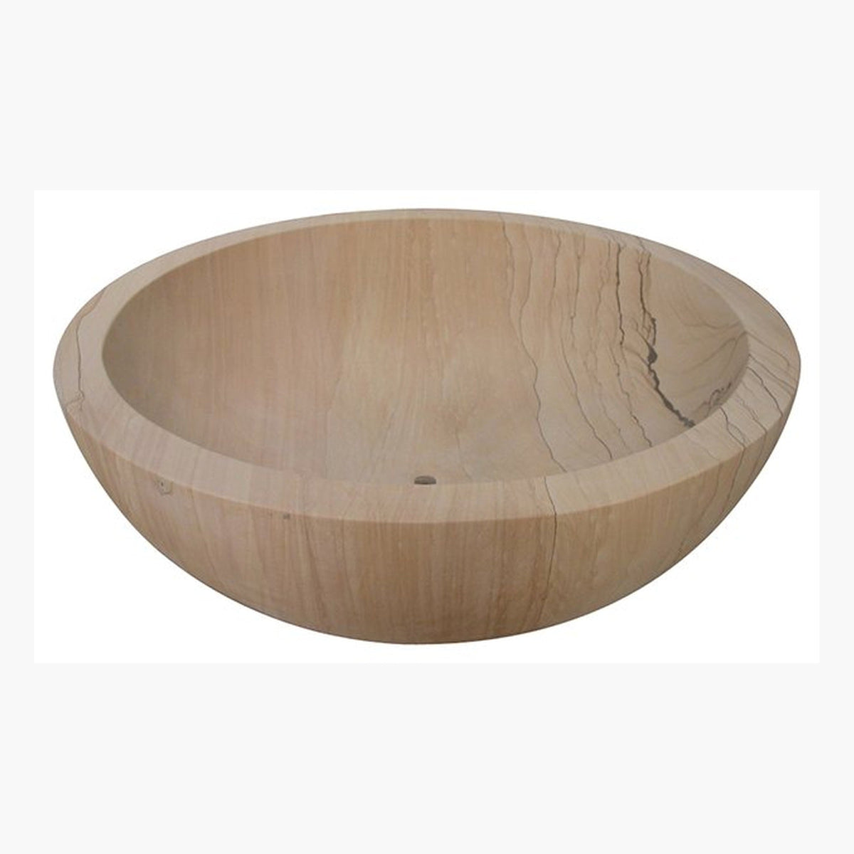 Aureva Natural Sandstone round bathtub, alternate studio visualization