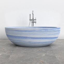 Aveline Azura Blue Quartzite freestanding soaking bathtub, full-frame front view