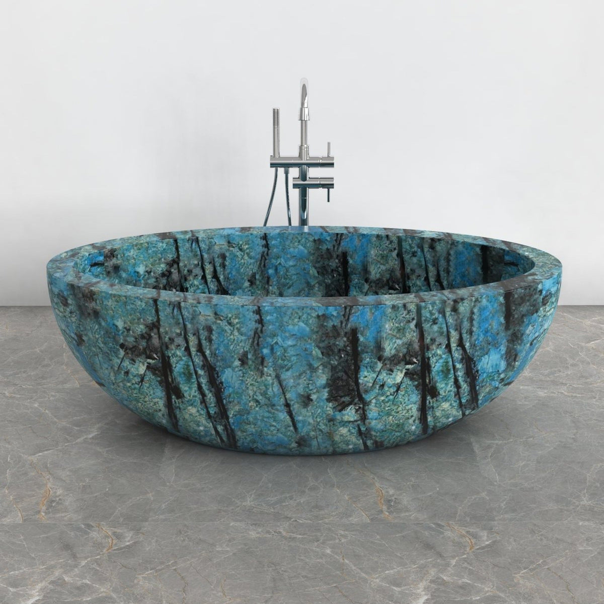 Aveline Danube Blue Quartzite freestanding soaking bathtub, full-frame front view