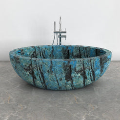 Aveline Danube Blue Quartzite freestanding soaking bathtub, full-frame front view