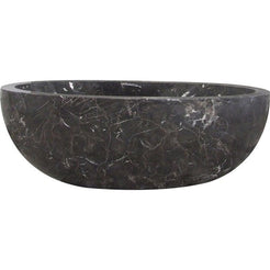 Aveline oval freestanding Dark Emperador Marble soaking bathtub, full-frame front view