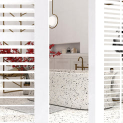 Avena BT-129A Alba White Terrazzo freestanding bathtub design rendering, front view