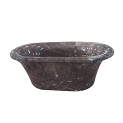 Bellora Dark Emperador Marble flared-rim bathtub, studio front-view visualization