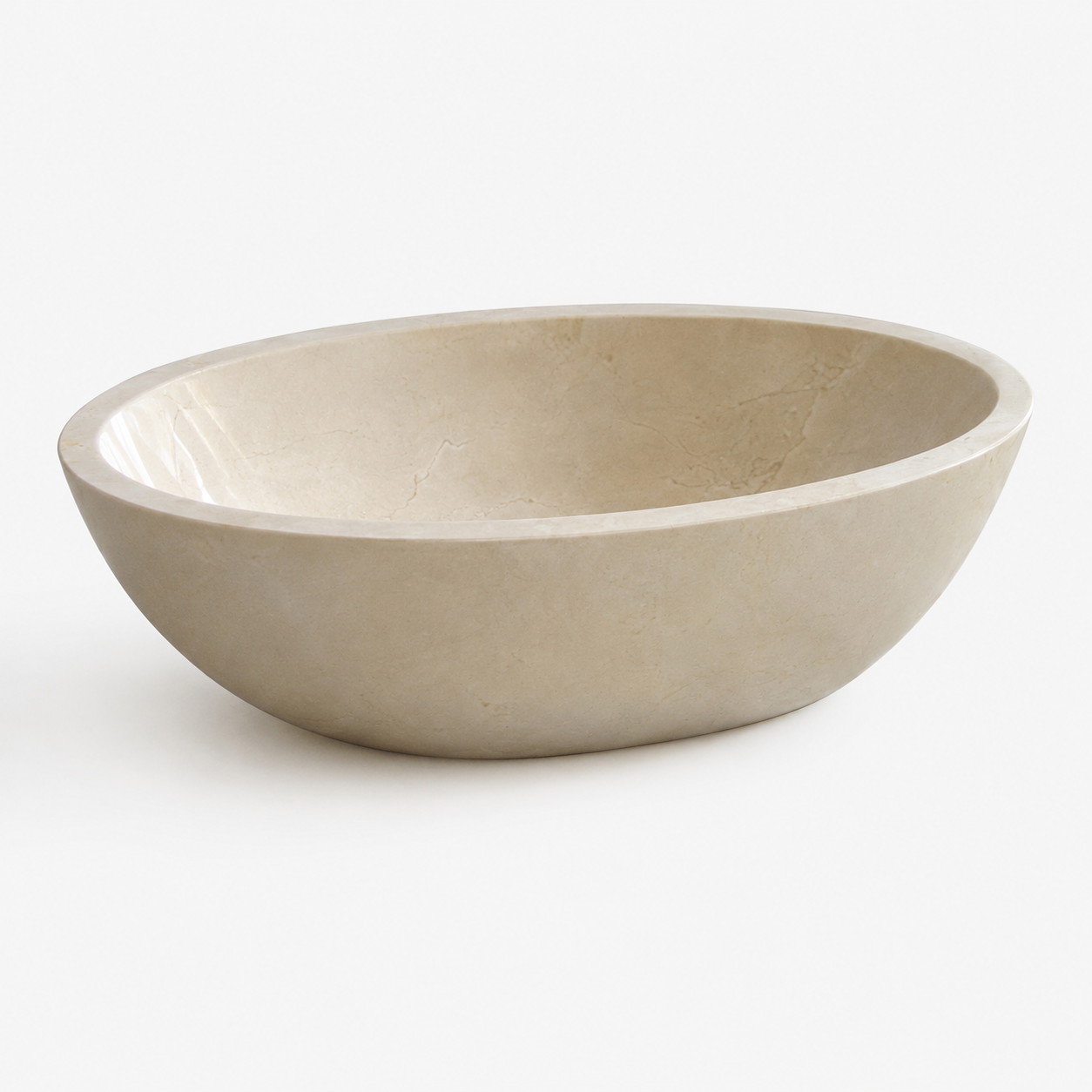 Calene BT-087A Galala Cream Marble low oval freestanding soaking bathtub enlarged three-quarter product view